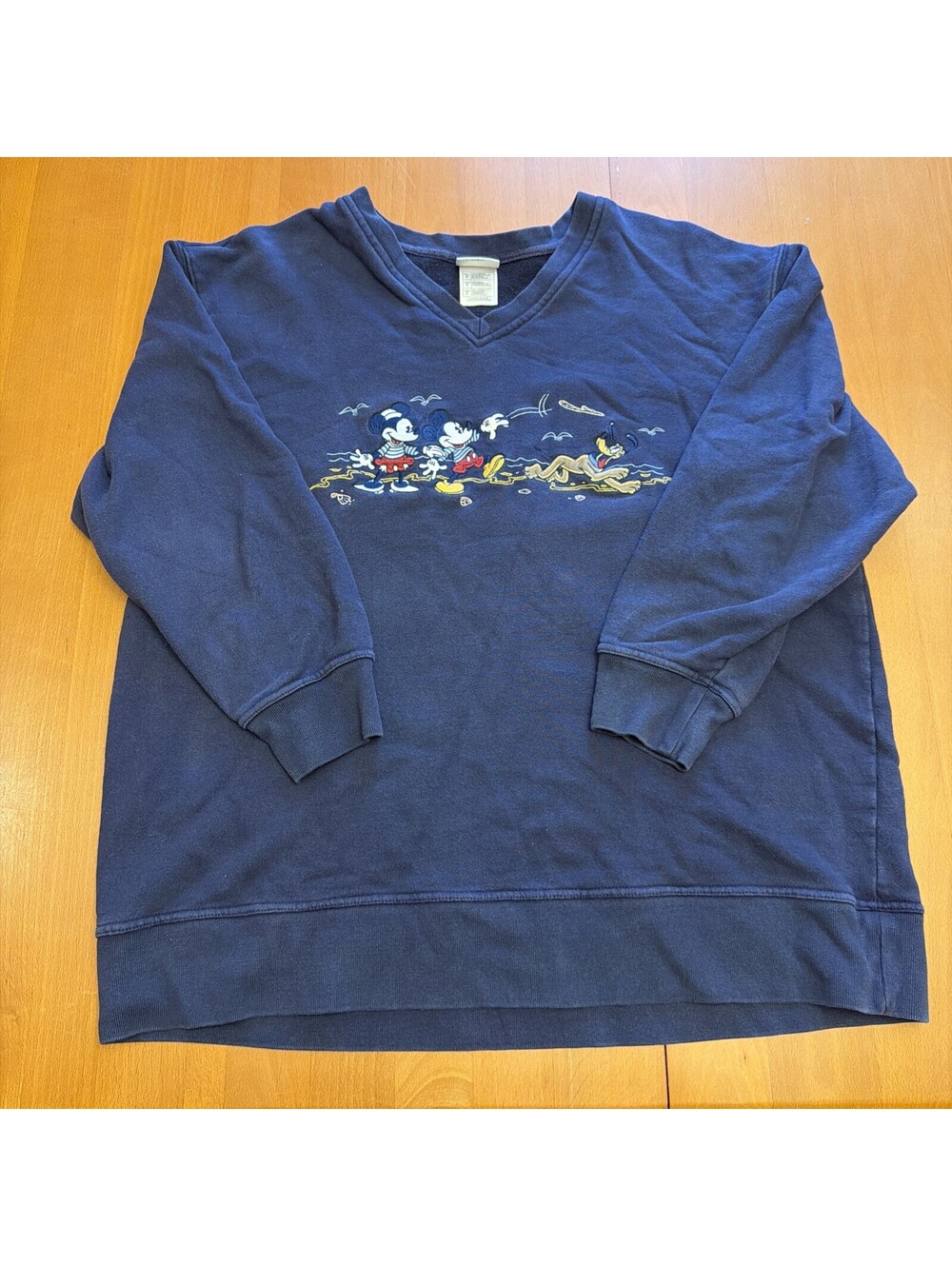 Vtg Disney Store Sweatshirt Sz L Mickey Minnie Goofy 3/4 Sleeves Embroidered